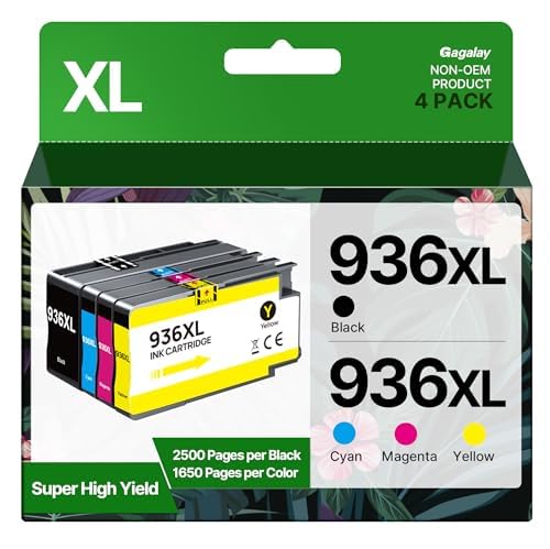 936XL Ink Cartridges Combo Pack with Chip High Yield Compatible for 936e 936 Ink Cartridge Work for OfficeJet Pro 9120e 9125e 9135e 9110b 9130b 9128e 9130b 9122e Wide Format 9730e (4-Pack BK/C/M/Y)