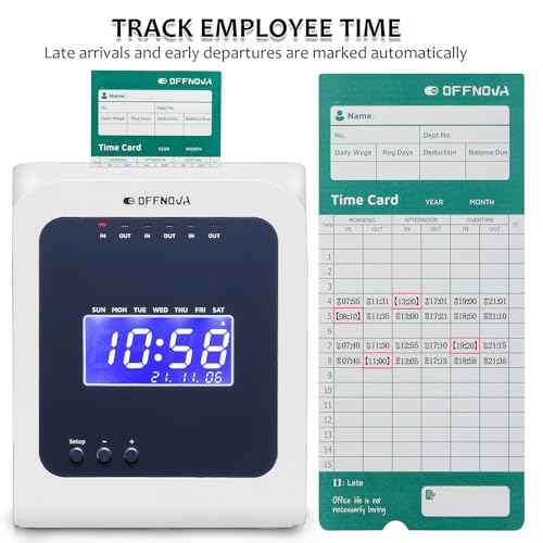 OFFNOVA Thermal Time Clock for Employees Small Business, No Ink Ribbons or Network Needed, in/Out Time Attendance Machine with 50 Time Cards
