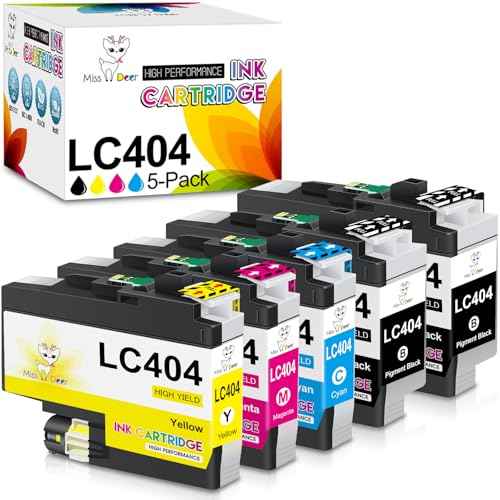 MS DEER LC404 Ink Cartridges for Brother Printer 5-Pack, Compatible High Yield Replacement for Brother LC 404 XL LC404XL Work for MFC-J1205W MFC-J1215W (2 Black, 1 Cyan, 1 Magenta, 1 Yellow)
