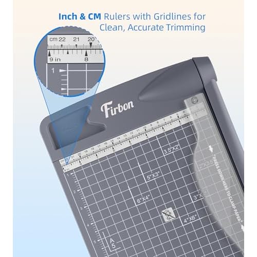 Firbon 12" Guillotine Paper Cutter, Heavy Duty 12-Sheet Capacity Trimmer for Cardstock, Photos, Scrapbooking, Office, Classroom, Studio (Gray)
