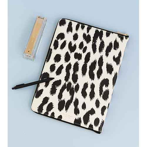 Kate Spade New York Vegan Leather Padfolio, Zipper Portfolio with 8.5" x 11" Writing Pad, Document Organizer for Business, Modern Leopard