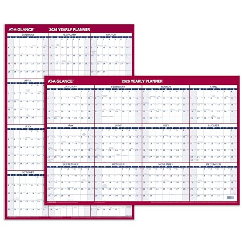 AT-A-GLANCE 2026 Erasable Calendar, Dry Erase Wall Planner, 36" x 24", Large, Vertical/Horizontal, Reversible, Includes Marker (PM262826)