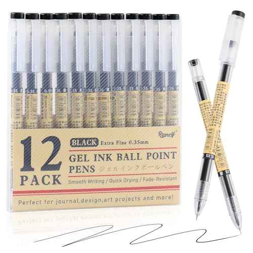 RIANCY Black Gel Ink Pens, 0.35mm Extra Fine Point Tip Smooth Writing Rollerball Pens, Japanese Style No Smudge Ballpoint Pen, Quick Drying for Journaling Office School Stationery Supplies 12pcs