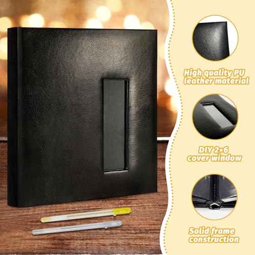 Wedding Guest Book with Photo Booth Insert - 160 2x6 Photo Sleeves & Guest Signing Space, PU Leather Memory Album for Weddings, Parties, Family Memories (Black)