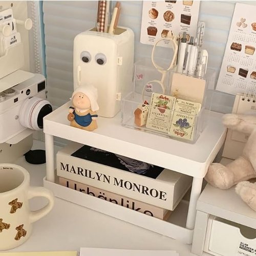 INNOD Olive Desktop Storage Rack Organizer - Double-Layer Kitchen Bathroom Office Dorm Storage Holder for Cosmetics & Stationery