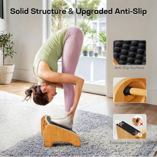 HUANUO Bamboo Under Desk Footrest with 4 Heights and Massage Texture - 16.93 x 11.34 x 6.89 in