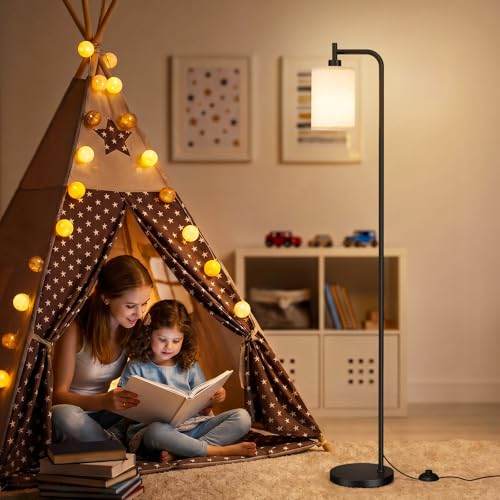 Ziisee Beige-Black 64" Floor Lamp with Remote, Dimmable Tall Standing Light for Living Room & Bedroom