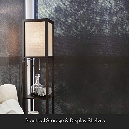 Brightech Maxwell - Modern Shelf Floor Lamp with Lamp Shade and LED Bulb - Corner Display Floor Lamps with Shelves for Living Room, Bedroom and Office - Havana Brown