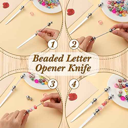 Outus 12 Pieces Beaded Metal Letter Opener Envelope Knife Beadable Letter Opener Stainless Steel Slitter for Gift Office Home DIY Supplies(Silver)