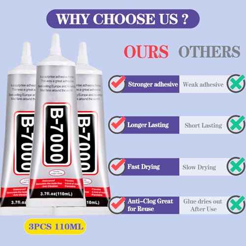 3.7oz B7000 Rhinestone Clear Glue for Jewelry Making, 110 ml Multipurpose Adhesive Jewlery Glue for Fabric, Tumblers, Rhinestones DIY Crafts, Nail Art, Makeup, Shoes, Cell Phones, Tablet, Wood