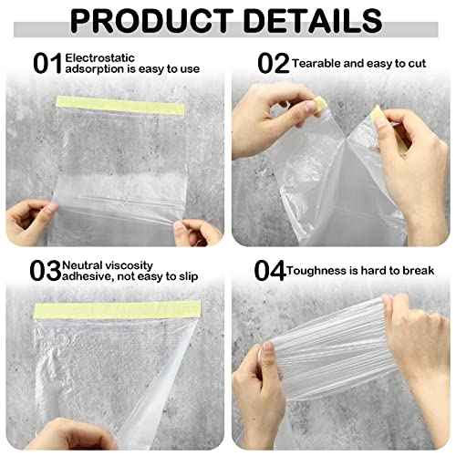 Fainne 12 Rolls Assorted Plastic Sheeting Pre Taped Masking Film Clear Masking Paper for Automotive Painting Covering Painting Supplies, 3 Multi Sizes x 66 Feet/roll