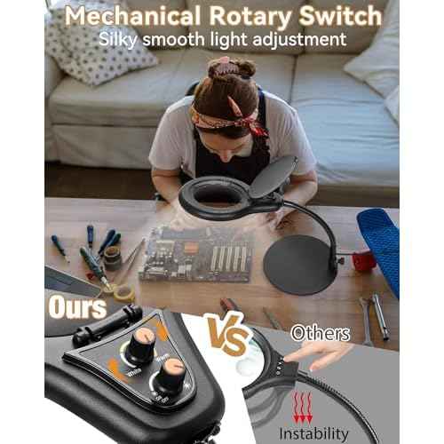 10X Magnifying Glass with Light and Stand, Flexible Gooseneck LED Lighted Desk Lamp, 2200 lumens Multiple Color Modes Stepless Dimming, Hands Free Magnifier for Craft Painting Hobby Reading