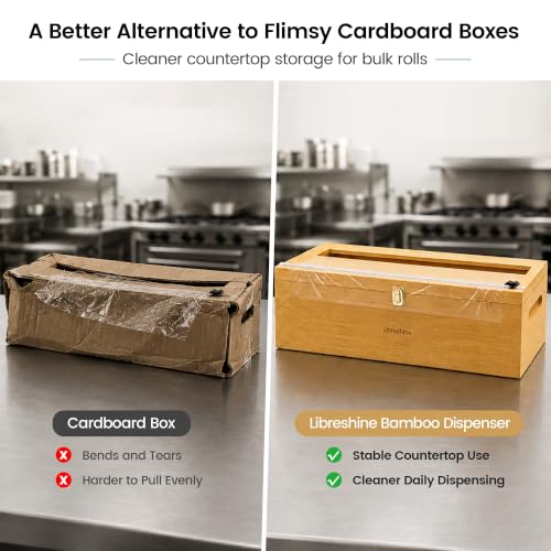 Libreshine Bamboo 18 Inch Commercial Plastic Wrap Dispenser with Cutter