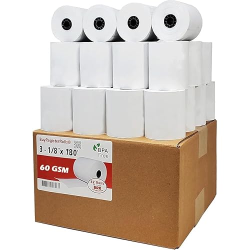 (32 Rolls) 3 1/8 x 230 Thermal Paper Receipt Rolls (Length - 180 feet & thickness - 60 GSM) fits all Clover POS Cash Register Printers Star Micronics SCP700 TSP100 TSP300 TSP400 from BuyRegisterRolls