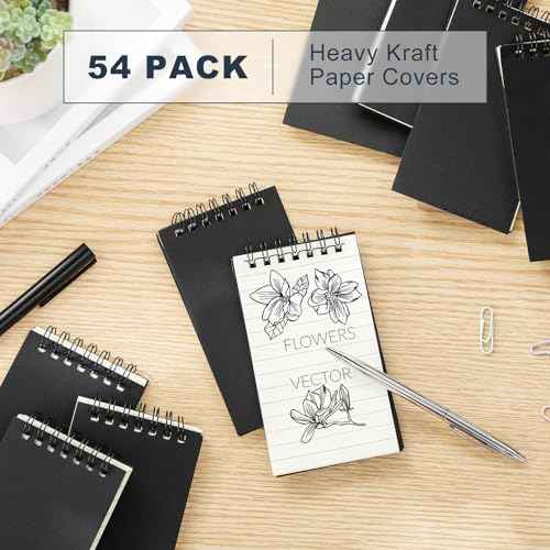 Tenceur 54 Pcs Pocket Notebook Bulk Small 3x5 Inch Spiral Notepads Mini Top Bound Notebook with Lined 120 Pages Ruled Memo Pads for Office College Nurse Essentials Back to School Gift(Black)