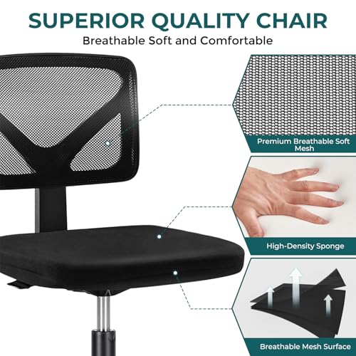DUMOS Black Armless Mesh Office Desk Chair - Ergonomic Home & Small Space
