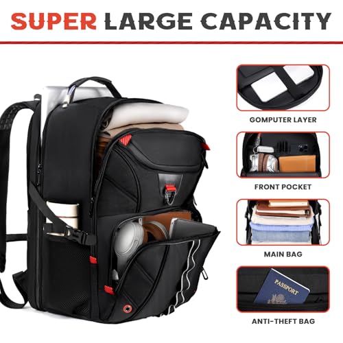 Extra Large Travel Laptop Backpack,18.4 inch XXXL Gaming Backpack, TSA Friendly College Daypack Big Capacity Heavy Duty Business Suitcase Daypack Bag USB Port for Men/Women-Black