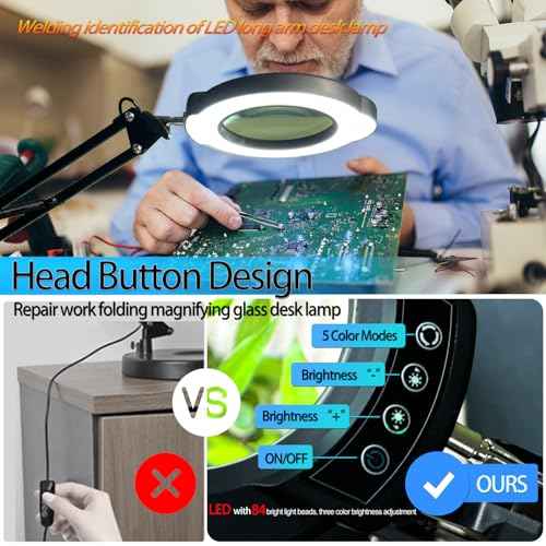 Magnifying Glasses Used by The Elderly,10X Large Magnifying Glass with Base and Clamp,Portable Folding Mechanical Knob,2025 Upgrade Infinite Color Magnifying Lamp & Clamp,for Close Work