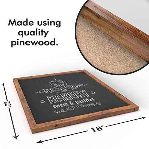 Wood Framed Chalkboard - Premium Magnetic 18 x 22 Rustic Chalk Board, Great with Regular or Liquid Chalk Markers, Non Porous Wall Hanging Blackboard Sign