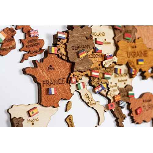 World Flags Wooden Markers (346 Pieces) Adhesive Back Thumb Tacks map Push pins - for Bulletin Board, Wooden map, Office