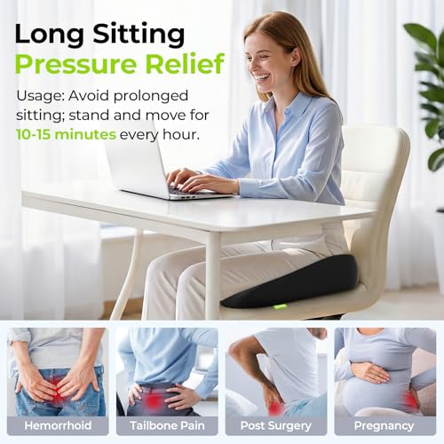 AUVON Black Donut Pillow for Hemorrhoids & Coccyx Pain Relief, Orthopedic Seat Cushion