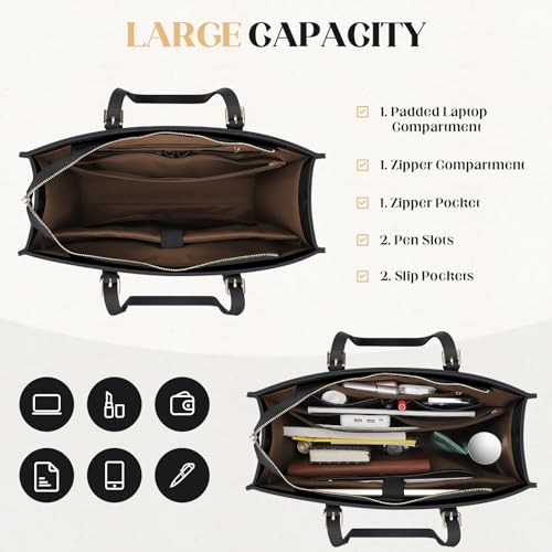 Maelstrom Leather Tote Bag, Laptop Bag for Women, Waterproof Briefcase with Clutch Bag, Work Handbags 15.6 Inch Computer