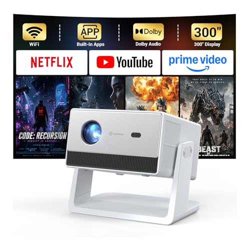 HAPPRUN White 4K Outdoor Projector with Built-in Streaming App, WiFi 6 & Dolby Audio