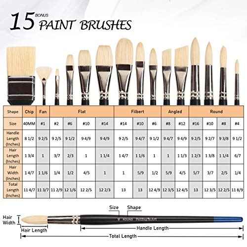 Falling in Art Natural Bristle Professional Paintbrush Set, 15PCS Long Handled Paint Brushes for Acrylic Painting, Oil Paint Brushes with Bamboo Storage Pouch