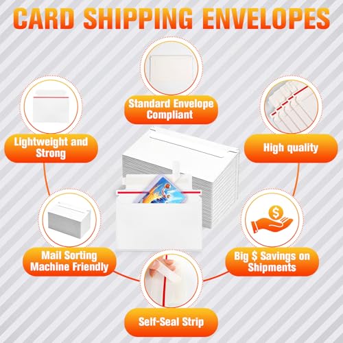 300 Pack 7x4.35 inch Rigid Trading Card Shipping Envelopes with Self-Seal Closure