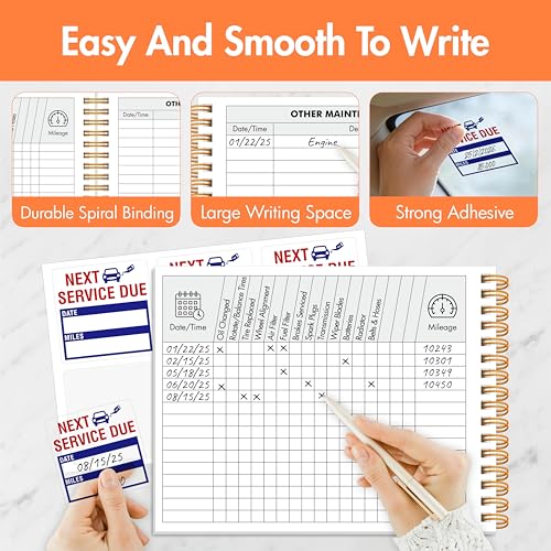 Hebayy Vehicle Maintenance Log Book 110 Sheets with 36 Service Due Stickers, 5.5 x 7.1 Inch Car Repair Recorder