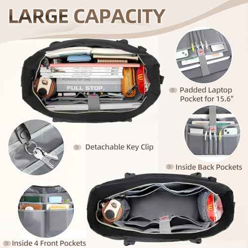 RAINSMORE Laptop Bag for Women 15.6 Inch Work Teacher Tote Nurse Bag Professional Laptop Tote Computer Messenger Shoulder Bags Large Handbag Business Office Work Briefcase