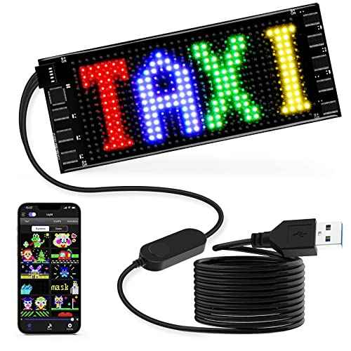RAYHOME LED Sign for Car, 7''x3''Flexible LED Matrix Panel USB 5V Bluetooth Application Control DIY Programmable Scrolling Sign for Car Party Wedding Festival