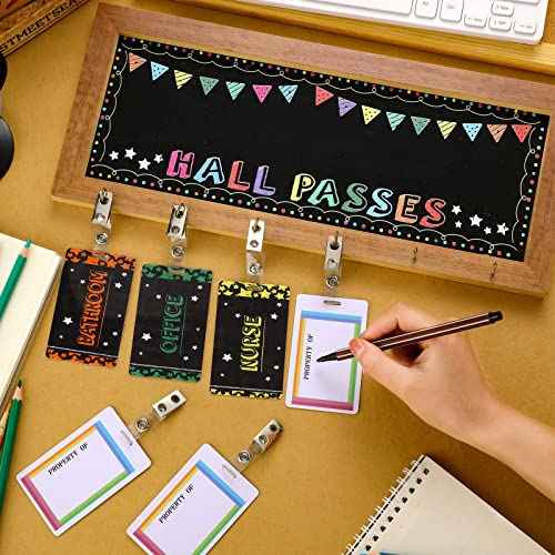 Chuangdi 7 Pcs Hall Passes for Classroom Include 1 Hall Passes Rustic Chalkboard with 6 Pack of Hall Passes Bathroom Passes Chalkboard for Classroom Middle School Supplies (Classic)