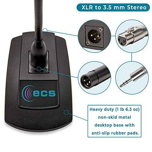 ECS WordSentry Professional Gooseneck Microphone, 3.5mm Uni-Directional Conference Mic, Anti Slip Base and Adjustable Heavy Duty Metal Design