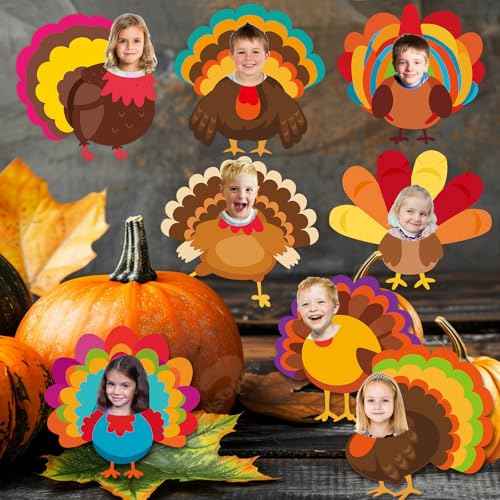 Fancy Land Turkey Cutouts for Bulletin Board Decorations Thanksgiving Cut-Out with Photo Spaces for Classroom DIY Crafts Fall Party Props Supplies 36Pcs
