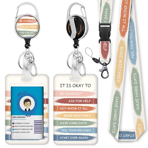 Giancomics Inspirational Quote Lanyards for Id Badges, Cute ID Badge Holder with Lanyard Badge Reel Retractable, Teacher Lanyard with ID Holder Keychain Clip Name Tag ID Card Holder for Women Gift