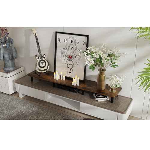 Dual Monitor Stand - 43.7 inch Extra Long Wide TV Stand - Wood & Steel Leg Desktop Riser - Desk Organization - Home Office (Vintage)