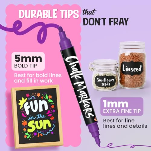 Chalkola Dual Tip Liquid Chalk Markers for Blackboard - (30 Pack, 1mm Fine Tip +5mm Bold) | Wet Erase, Erasable Chalkboard Markers, Chalk Pen for Signs, Car Windows, Wall Calendar, Glass, Board