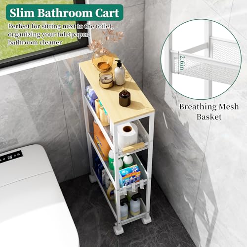 TIPGO 4-Tier Slim Utility Rolling Laundry Cart with Wheels, White, 7.2"