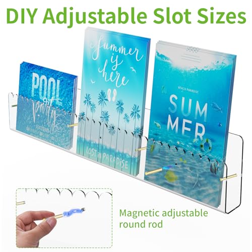 Brochure Holder Wall Mount, 2 Pack Acrylic Modular Flyer with Adjustable Magnetic Golden Bolt, Wavy Lace Pamphlet Display Stand for Organizer Trifold Flyer, Document, Leaflet, 6 Slots