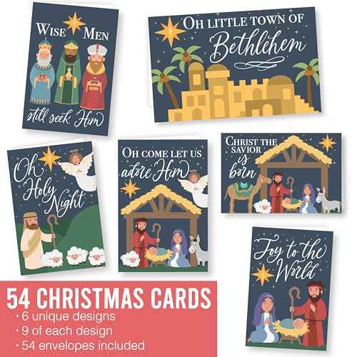 Hadley Designs Christian Christmas Cards With Envelopes Religious - 54 Blank Religious Christmas Cards Nativity with Jesus, Assorted Catholic Faith Bible Verse Merry Xmas Card Bulk, Designed In USA