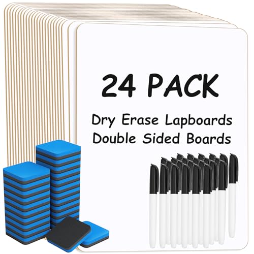 MaxGear Small White Board 24 Pack Dry Erase Boards, 9''x 12'' Mini Whiteboard Double Sided Portable Whiteboards for Students and Teachers School Supplies Lapboards Including 24 Markers and 24 Erasers