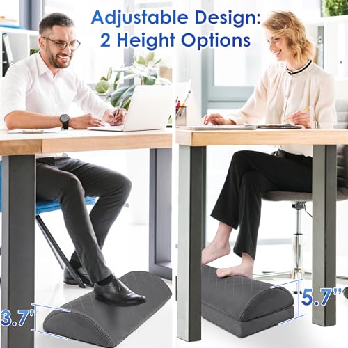 CushZone Grey Foot Rest Under Desk, Adjustable 2-Piece Ergonomic Support