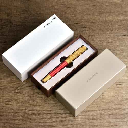 Hongdian A24 Fountain Pen Fine Nib, Bright Red & Golden Dragon Stereoscopic Carving Cap Design