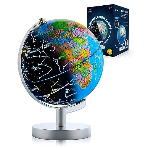 USA Toyz Illuminated Globe for Kids Learning- 3-in-1 STEM Globes of the World with Stand, Constellation Map, Built-in LED Night Light Desk Globe Lamp, Non-Tip Metal Base, 9.75¡± Tall, 7 Inch Diameter
