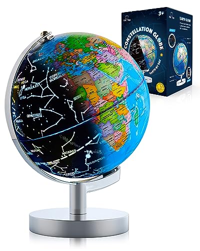 USA Toyz 7.2-Inch Illuminated Globe for Kids Learning with Night Light & Constellation Map
