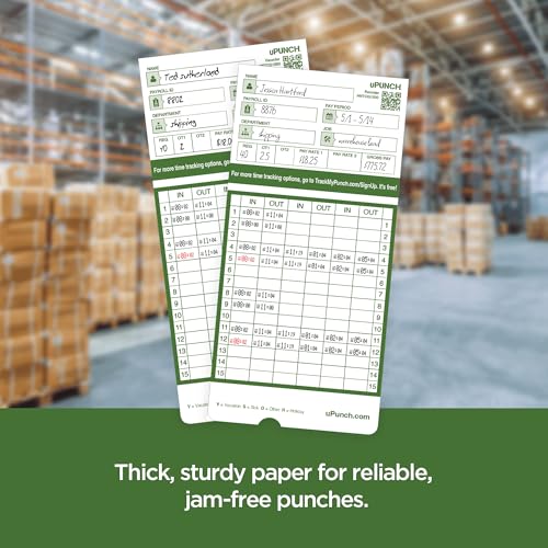 uPunch 300 Time Cards for Green HN3000 AutoAlign Clocks - Pack of 300