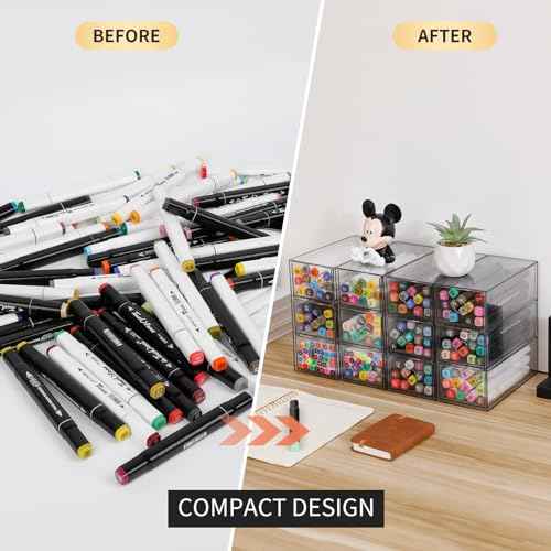 Plastic Storage Drawers, Home Office Supplies Organizer for Bathroom, Kitchen, Pantry, Coffee Bar, Clear Desk Accessories Box for Marker, Art Crafts, Makeup (12 Drawers)