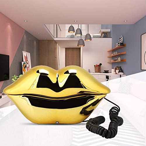 Novelty Lips Telephone Landline Phones for Home, Red Mouth Telephone Wired Sexy Lip Phone Gift Cartoon Shaped Real Corded for Home Hotel Office Decoration (Gold)