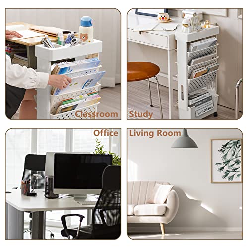 Large White CINPIUK Rolling Office Paper Organizer Cart with 5 Tiers Slim File Storage